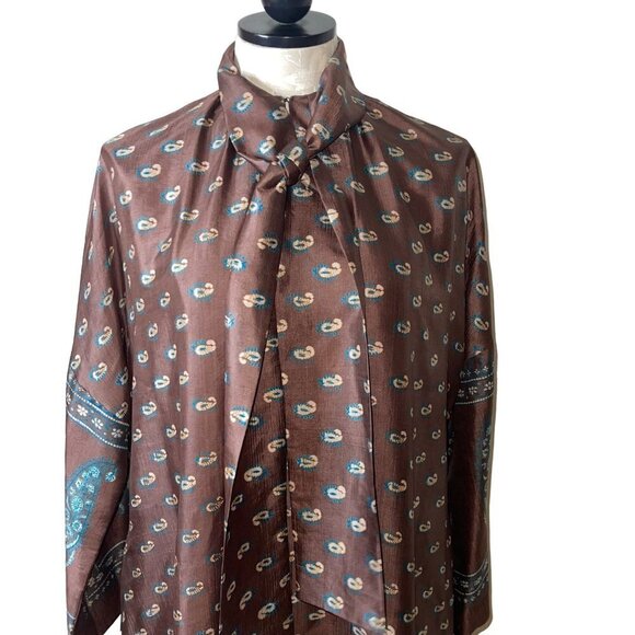 Vintage Womens Maxi Dress Size Large Brown Custom Made Silk Paisley Neck Tie - Picture 3 of 16